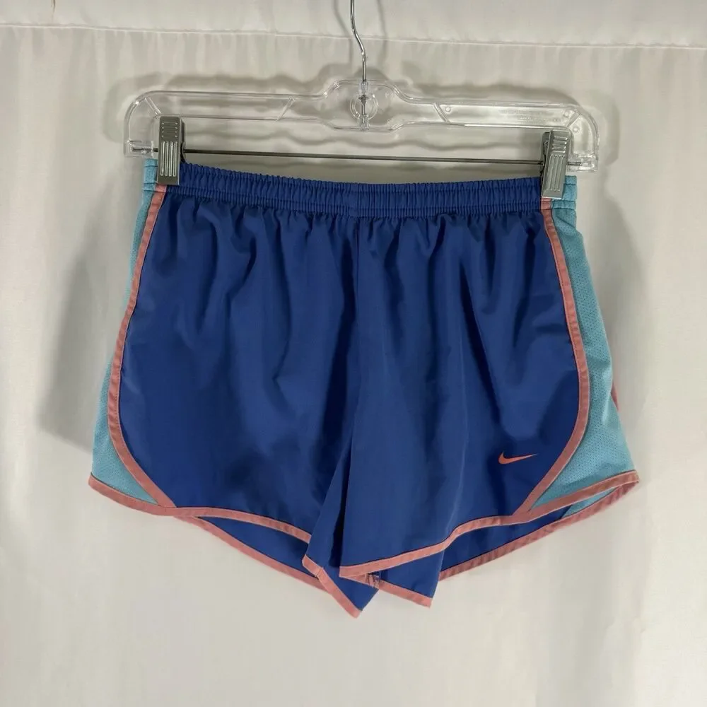 Nike Running Shorts Girl Large Blue Pink Logo Lined Drawstring 4